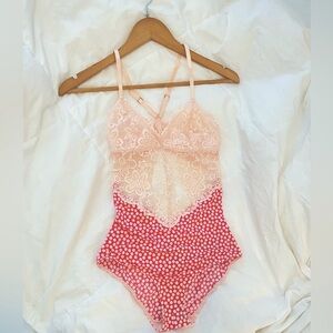 Aerie lace and mesh pink bodysuit